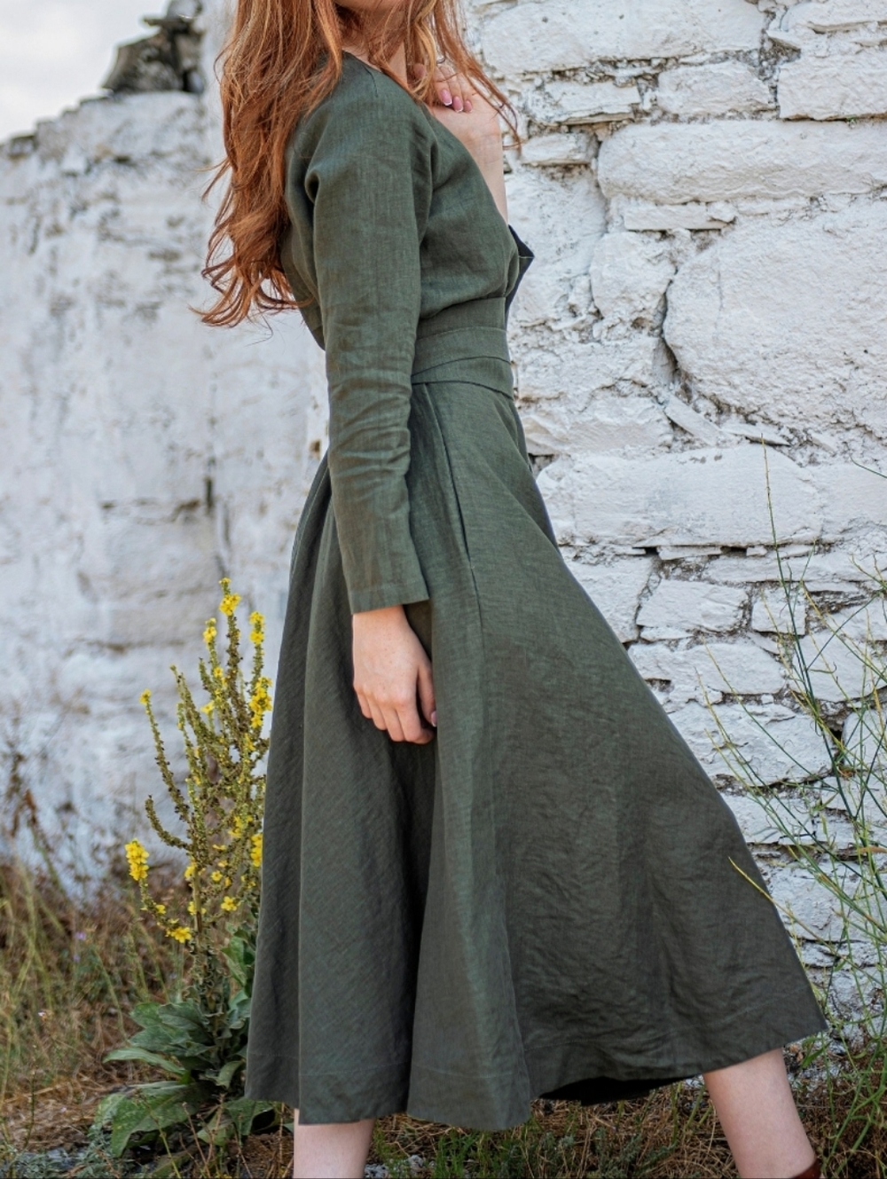 Handsewn Heavyweight Midi Linen Wrap Style Dress Made By VisibleArt On Etsy S: M - Picture 3 of 16